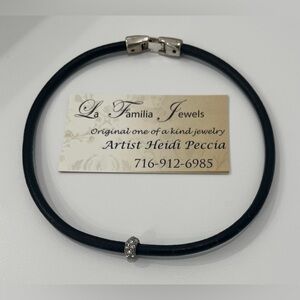 Black Leather Necklace with Silver Clasp